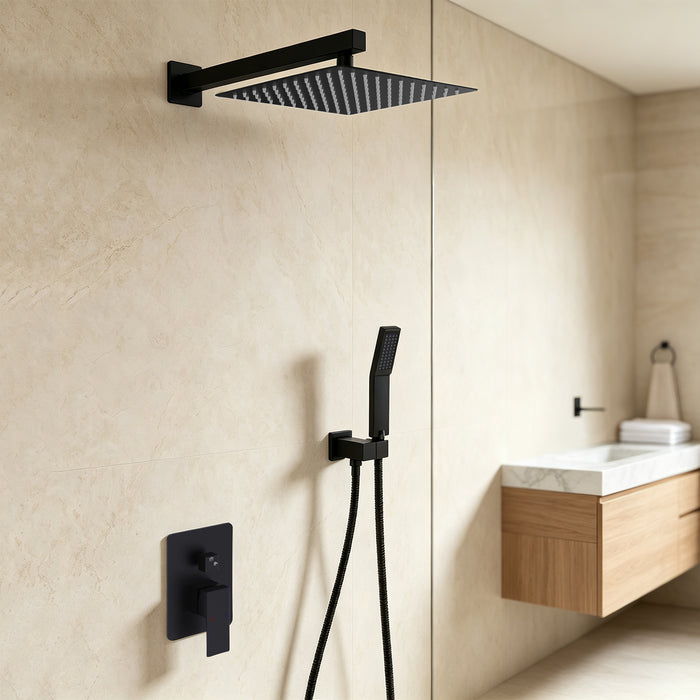 Shower System Single-Handle 1-Spray Rain Pressure Balanced Wall Mounted Shower Faucet in Matte Black (Valve Included)