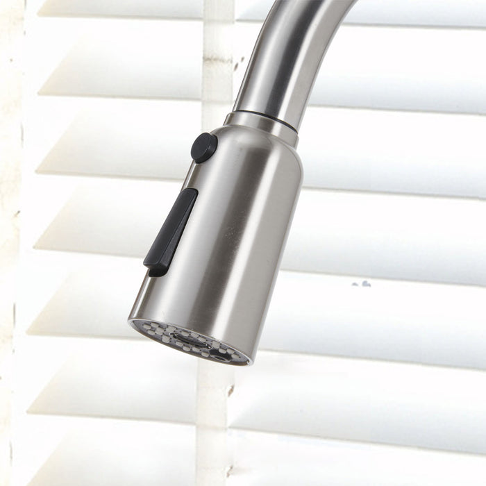 Kitchen Sink Faucet with Pull Out Sprayer Brushed Nickle,Stainless Steel High Arc Kitchen Sink Faucet, 3 Way Setting Single Handle Kitchen Faucets with Deck Plate
