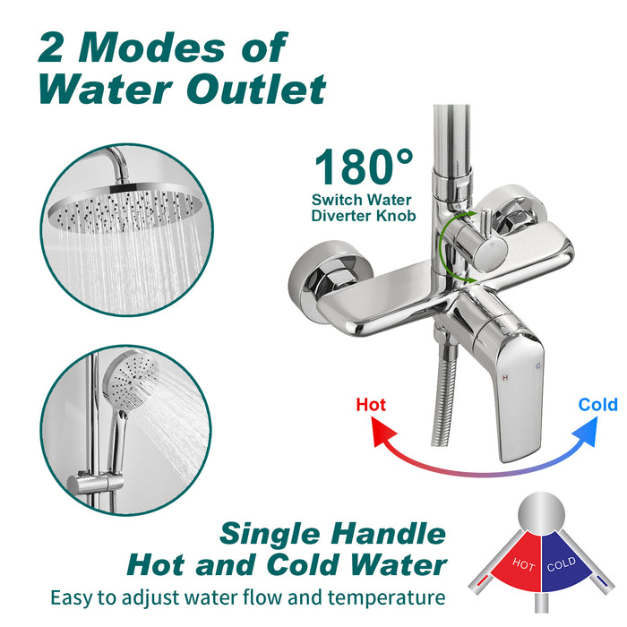 Topcraft Wall-Mounted 10-Inch Rain Shower System with Handheld Faucet