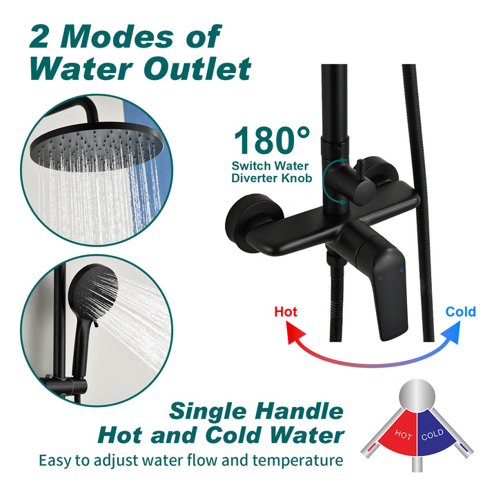 Topcraft Wall-Mounted 10-Inch Rain Shower System with Handheld Faucet