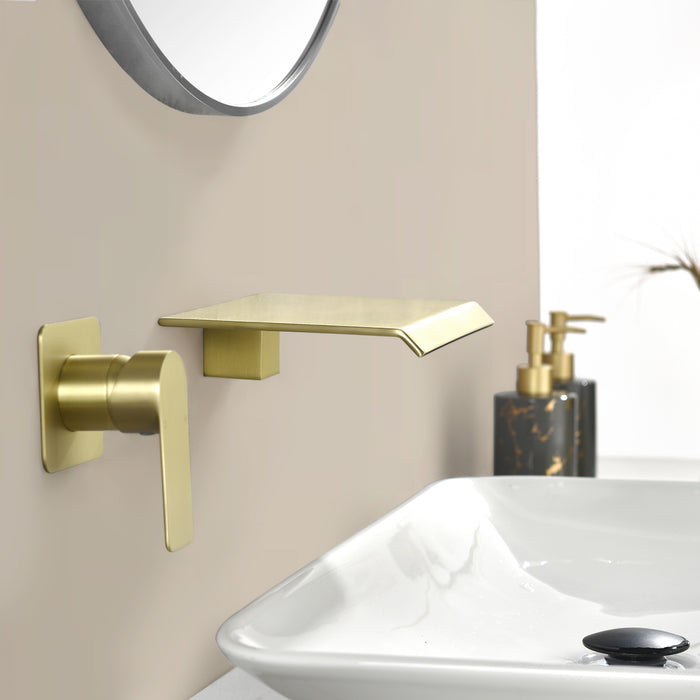 Contemporary Single-Handle Wall Mount Bathroom Faucet Waterfall Sink Faucet (Matte Black/Brushed Gold)
