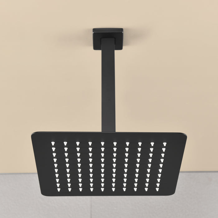 1-Spray Patterns with 2.5 GPM 9.84 in. Ceiling Mount Fixed Shower Head with Shower Arm in Matte Black