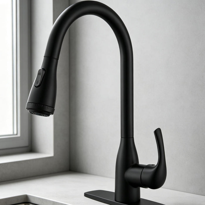 Single Handle High Arc Pull Down Sprayer Kitchen Sink Faucet with 4 Spraying Modes