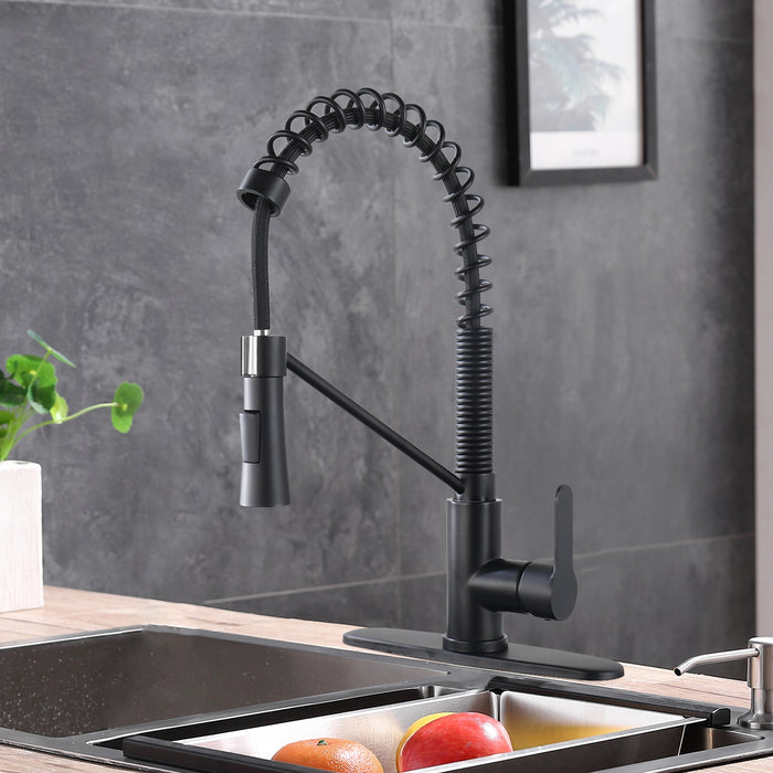 Single Handle Kitchen Sink Faucet with Pull Down Sprayer Utility Sink Faucet Single Hole Stainless Steel 1.8 GPM in Matte Black