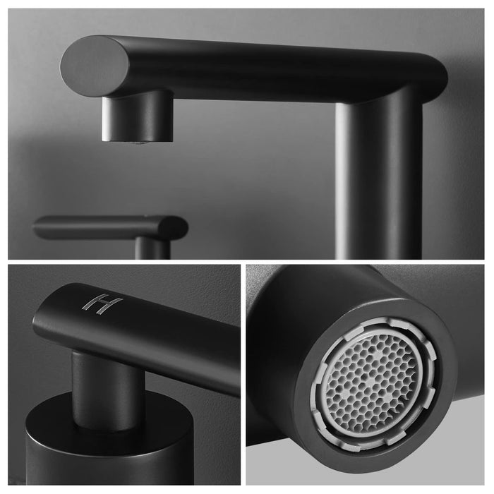 Matte Black Widespread Bathroom Faucet, Waterfall Bathroom Faucets for Sink 3 Hole, 2-Handles Modern Vanity Faucet with Pop Up Drain Assembly and Lead-Free Supply Hose