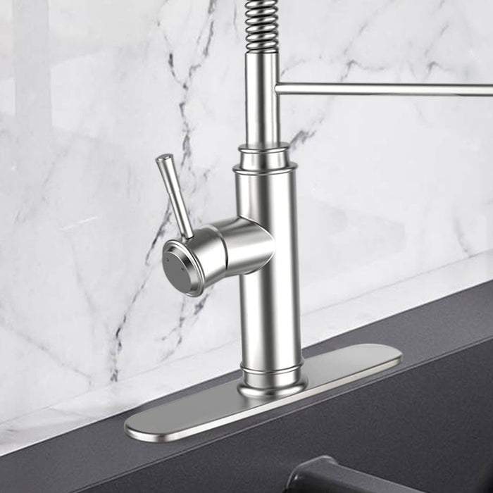 Single Handle Spring Kitchen Sink Faucet with 3 Modes Pull Down Sprayer and Deck Plate for 1or3 Holes, 360° Rotation, Spot Resist Stainless Steel Lead Free