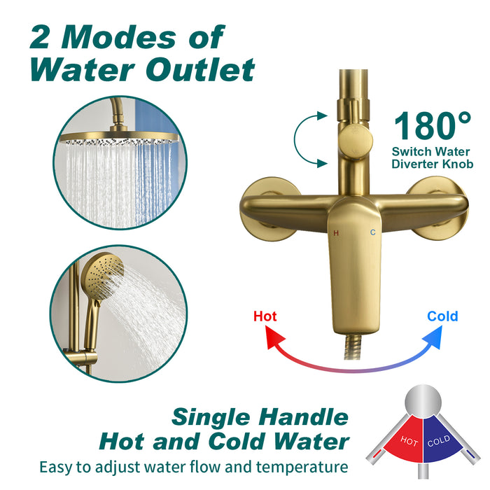 Topcraft Wall-Mounted 10-Inch Rain Shower System with Handheld Faucet