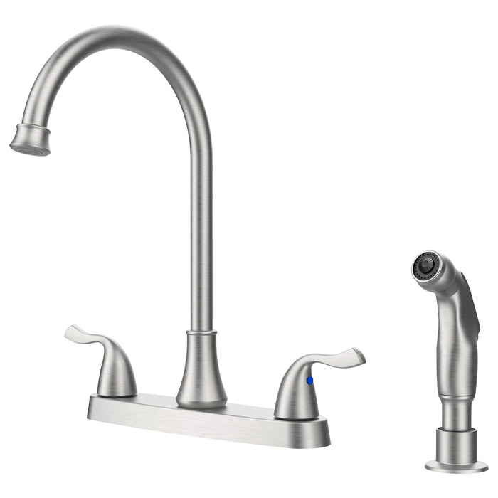 Two-Handle Kitchen Faucet with Pull-Out Side Sprayer, 360 Swivel 304 Stainless steel in Brushed Nickel
