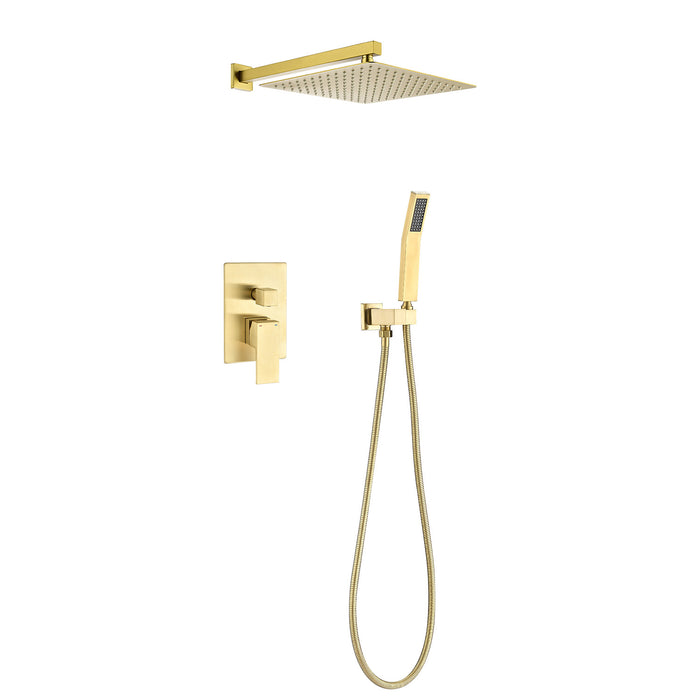 1-Spray Patterns 12 in. Wall Mount Dual Fixed and Handheld Shower Head 1.8 GPM in Brushed Gold