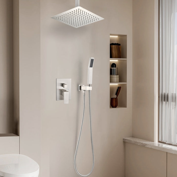 1-Spray Patterns 10 in. Ceiling Mount Dual Fixed and Handheld Shower Head with 2.5 GPM in Brushed Nickel
