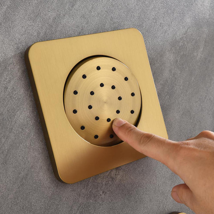 1-spray 11.8 in. Wall-Mounted Dual Fixed and Handheld Shower Head 2.5 GPM with Slide Bar, Body-sprays in Brushed Gold