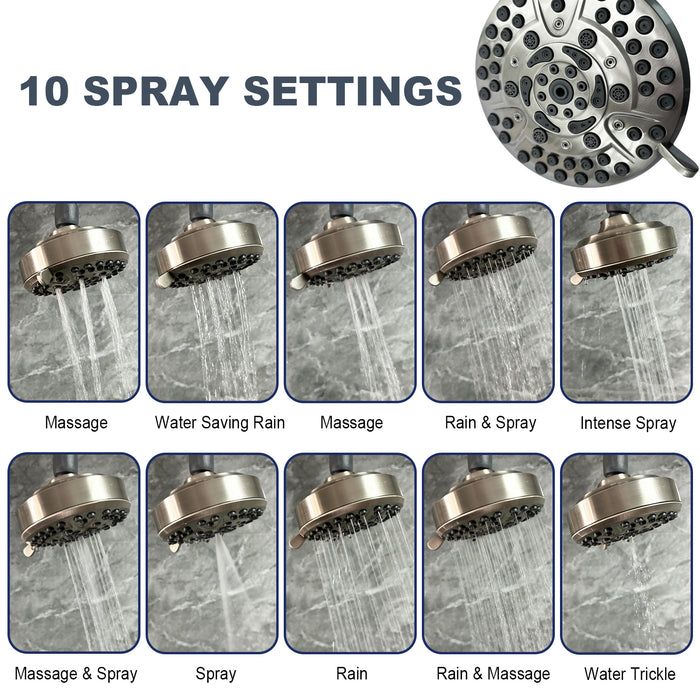 10-Spray Patterns with 1.75 GPM 4.72 in. Wall Mount Fixed Shower Head With High-Pressure in Brushed Nickel