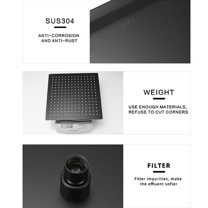 12 in. 1.8 GPM Overhead Shower Head Stainless Steel Square Single Wall Mount Fixed/Ceiling Shower Head Rain Shower Head 1-Spray Patterns in Matte Black