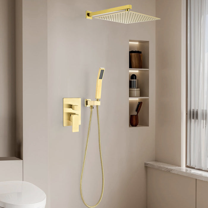1-Spray Patterns 12 in. Wall Mount Dual Fixed and Handheld Shower Head 1.8 GPM in Brushed Gold