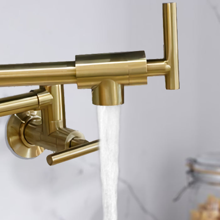 Pot Filler Faucet Wall Mount,Commercial Kitchen Faucet Folding Stretchable with Double Joint Swing Arms,Kitchen Sink Faucet with Single Hole 2 Handles and 2 cartridges to Control Water