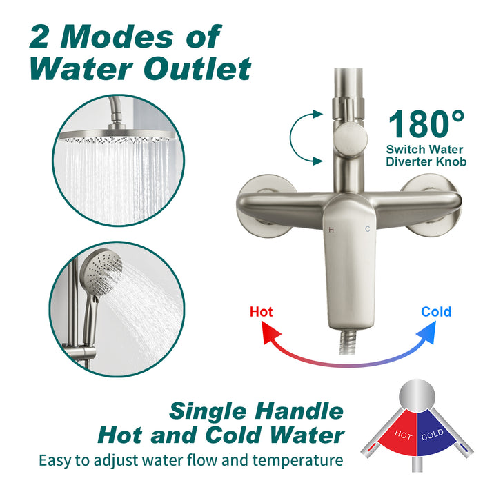 Topcraft Wall-Mounted 10-Inch Rain Shower System with Handheld Faucet