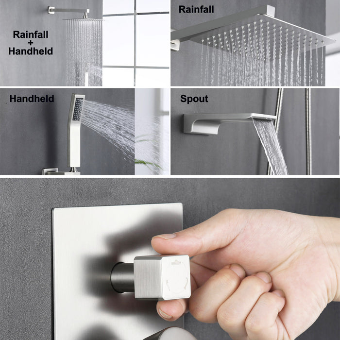 Single Handle 1-Spray Wall Mount Shower Faucet 2.5 GPM with 10 in. Square Shower Head Rainfall Shower System (Valve Included)