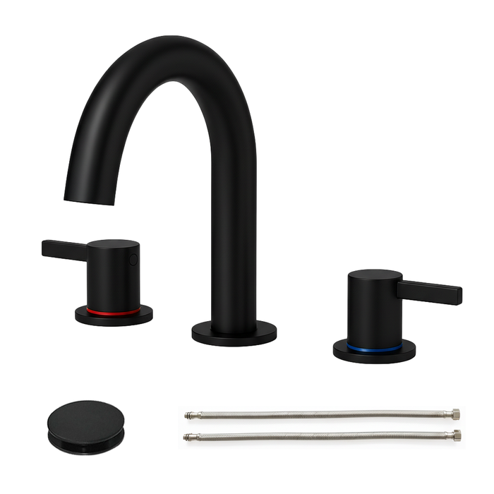 8-Inch Widespread Lavatory Faucet, 2-Handle 3-Hole with 360° Spout Vanity and Pop-Up Drain