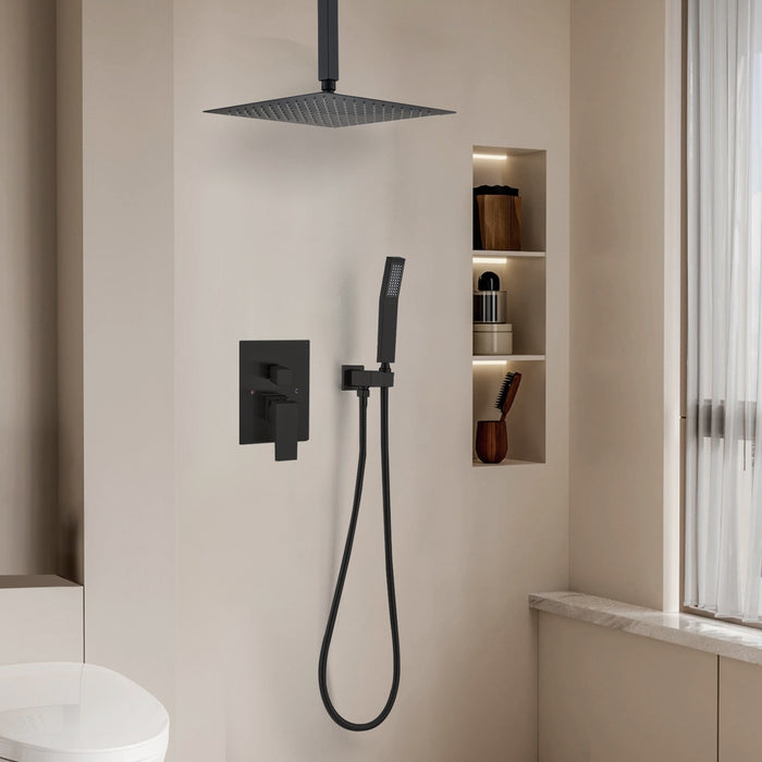 1-Spray Patterns 10 in. Ceiling Mount Dual Fixed and Handheld Shower Head 2.5 GPM in Matte Black