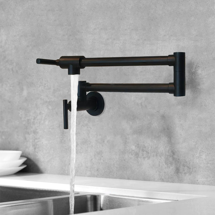 Pot Filler Faucet Wall Mount,Commercial Kitchen Faucet Folding Stretchable with Double Joint Swing Arms,Kitchen Sink Faucet with Single Hole 2 Handles and 2 cartridges to Control Water