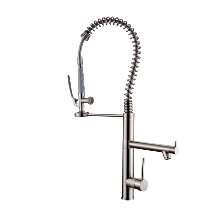 Single Handle Gooseneck Kitchen Faucet with Pull Down Sprayer in Brushed Nickel