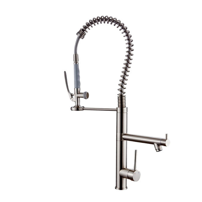 Single Handle Gooseneck Kitchen Faucet with Pull Down Sprayer in Brushed Nickel