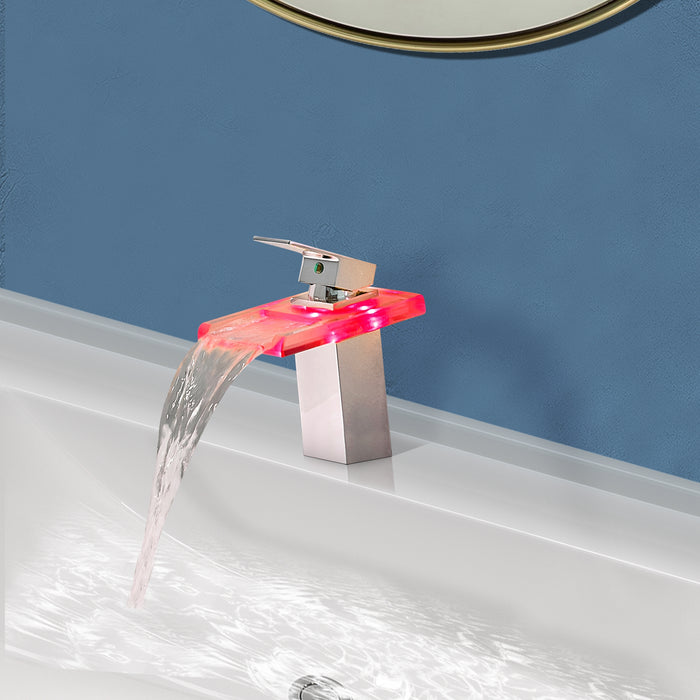 Topcraft LED Single Hole Bathroom Faucet Single Handle Waterfall Sink Faucet Modern Design