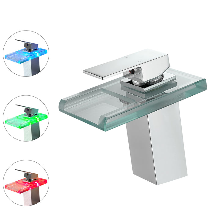 Topcraft LED Single Hole Bathroom Faucet Single Handle Waterfall Sink Faucet Modern Design