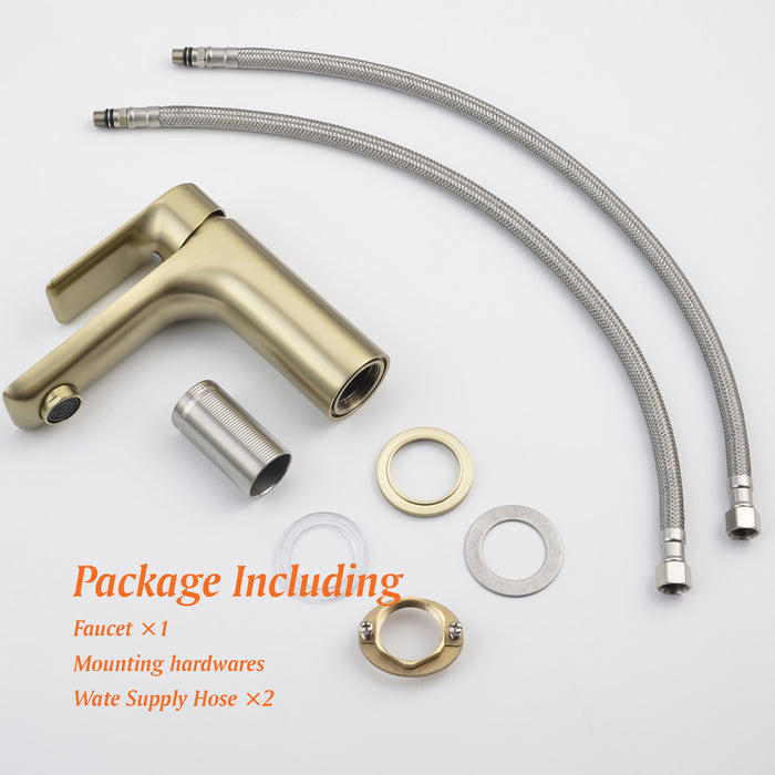 Brushed Gold 1-Handle 1 Hole Deck Mount Bathroom Sink Faucet