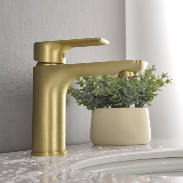 Brushed Gold 1-Handle 1 Hole Deck Mount Bathroom Sink Faucet