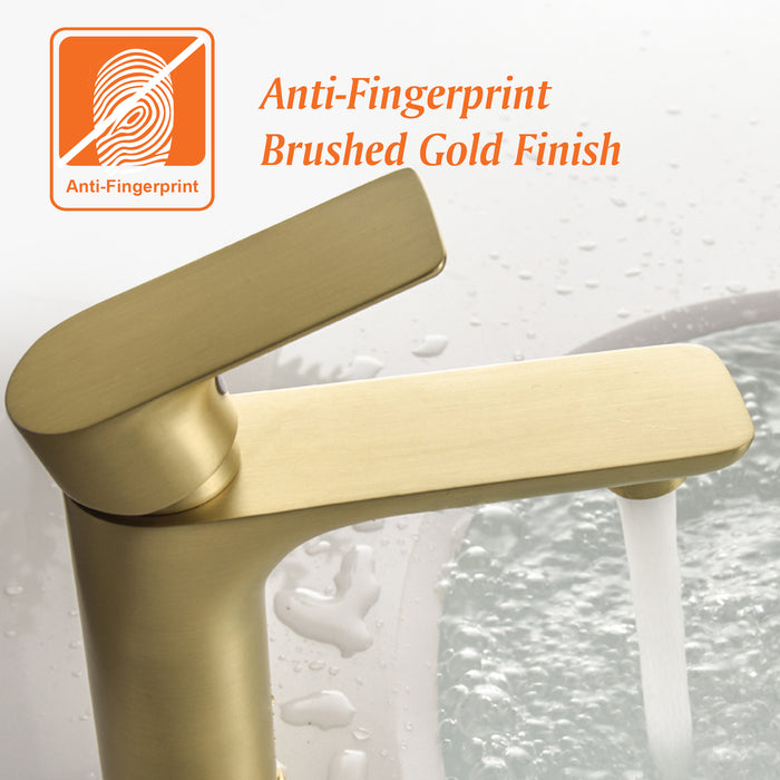 Brushed Gold 1-Handle 1 Hole Deck Mount Bathroom Sink Faucet