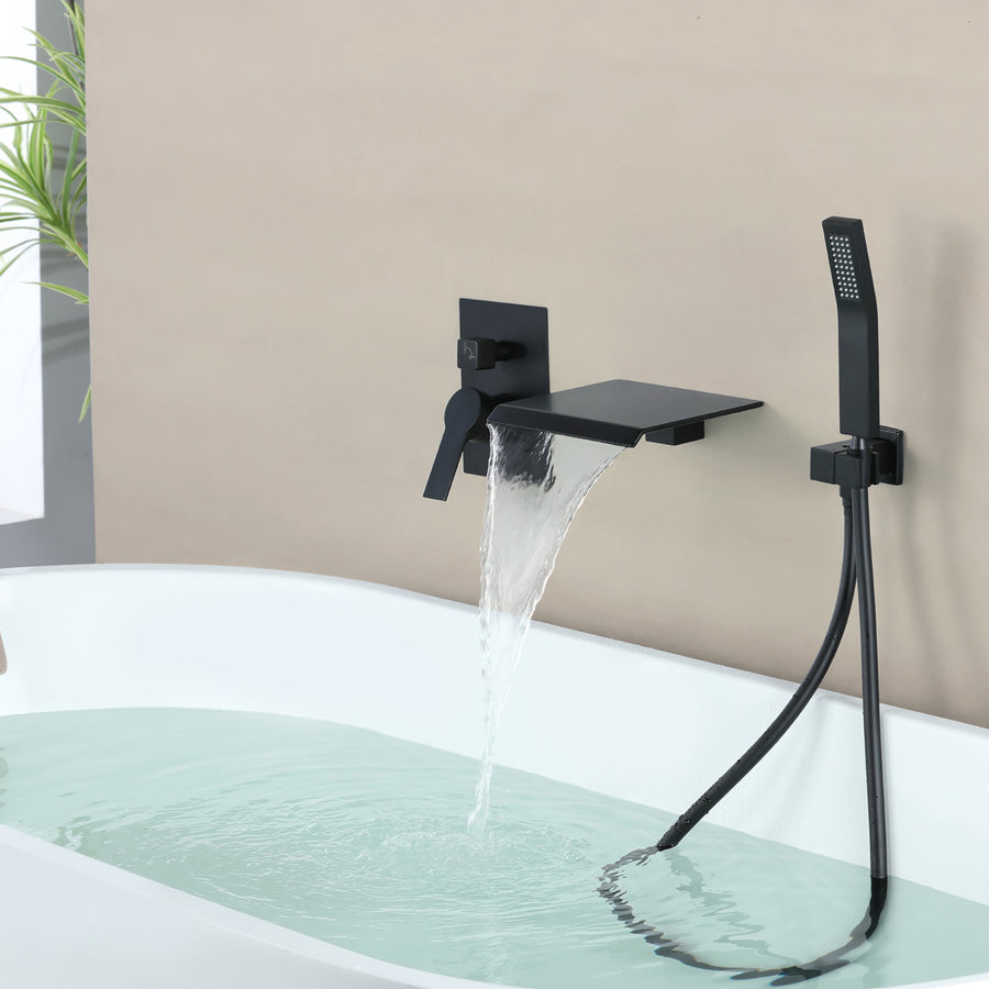 Matte Black Waterfall Spout Bathtub Faucet Hot And Cold Water Mixer Faucet Bathroom Faucets Wall Mounted Bathtub Mixers Taps Matte Black Waterfall Spout Bathtub Faucet Hot And Cold Water Mixer Faucet Bathroom Faucets Wall Mounted Bathtub Mixers Taps