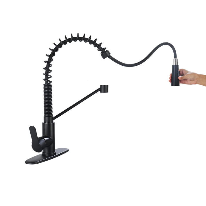 Single Handle Kitchen Sink Faucet with Pull Down Sprayer Utility Sink Faucet Single Hole Stainless Steel 1.8 GPM in Matte Black