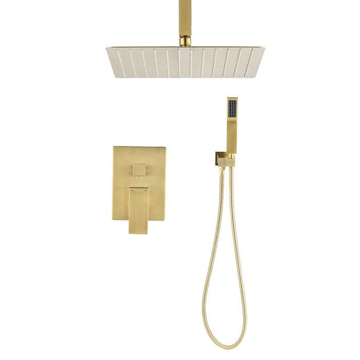 1-Spray Patterns 10 in. Ceiling Mount Dual Fixed and Handheld Shower Head 2.5 GPM in Brushed Gold