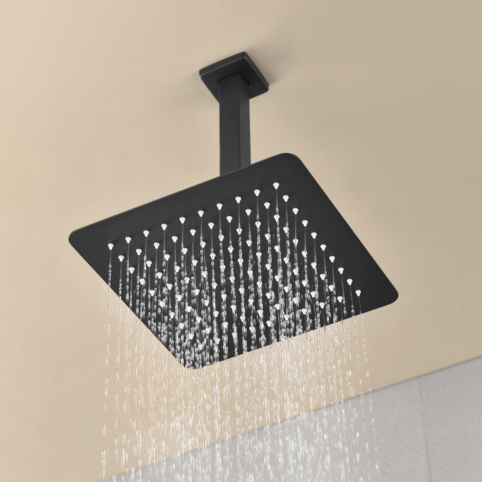1-Spray Patterns with 2.5 GPM 9.84 in. Ceiling Mount Fixed Shower Head with Shower Arm in Matte Black