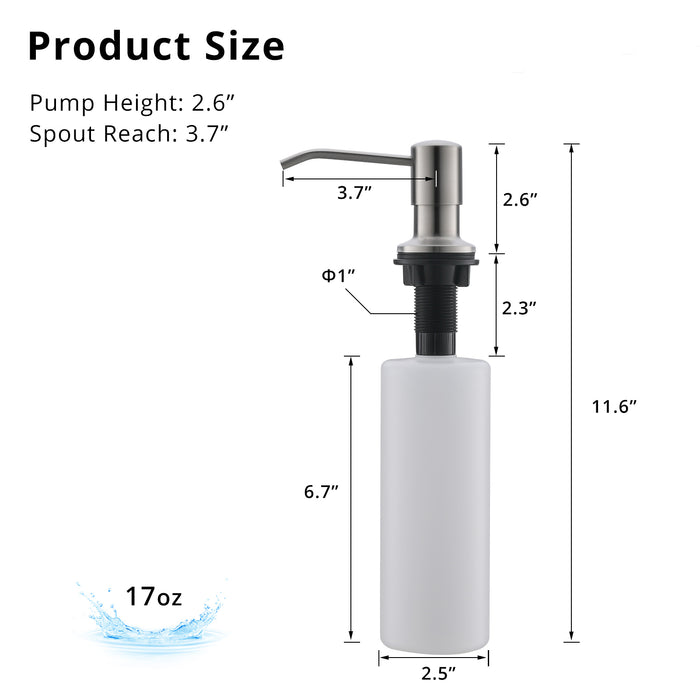 Stainless Steel Straight Nozzle Metal Kitchen Soap Dispenser