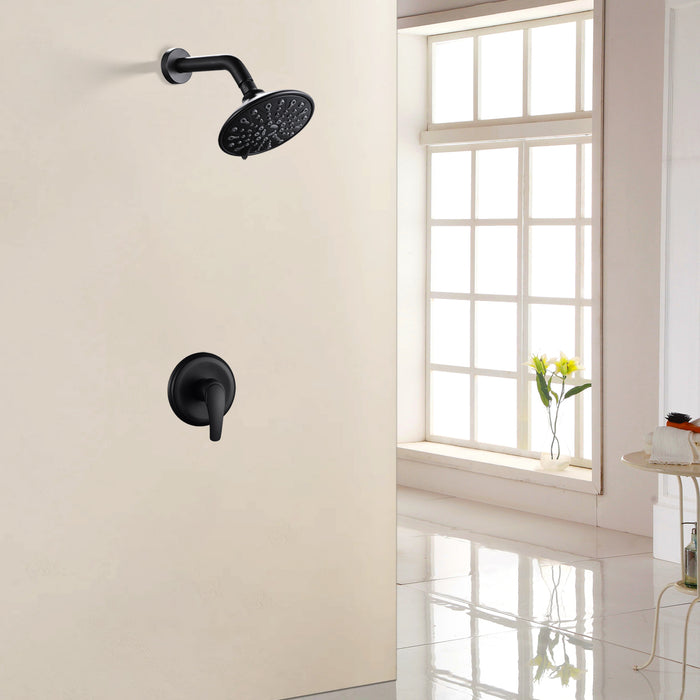 6 in. 6-Spray Patterns Wall Mount Round Rain Shower Head with Single Handle Built-In Shower System in Black