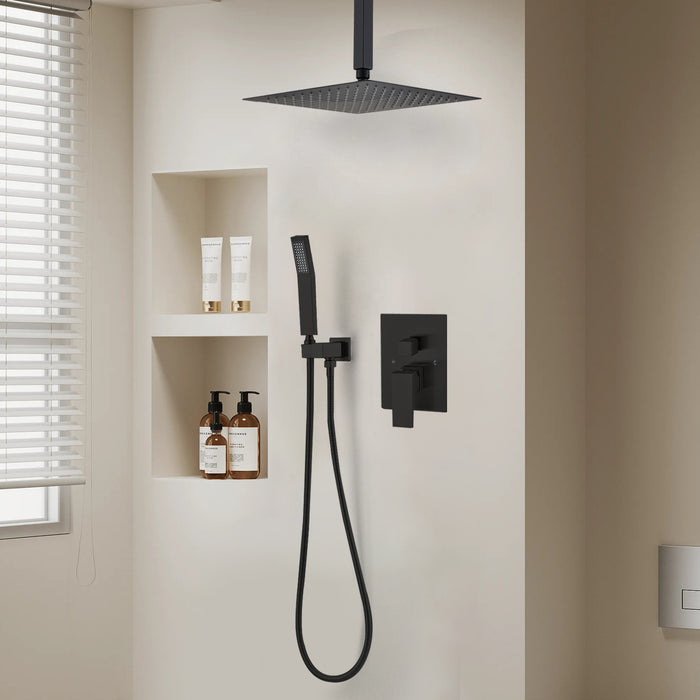 1-Spray Patterns 10 in. Ceiling Mount Dual Fixed and Handheld Shower Head 2.5 GPM in Matte Black