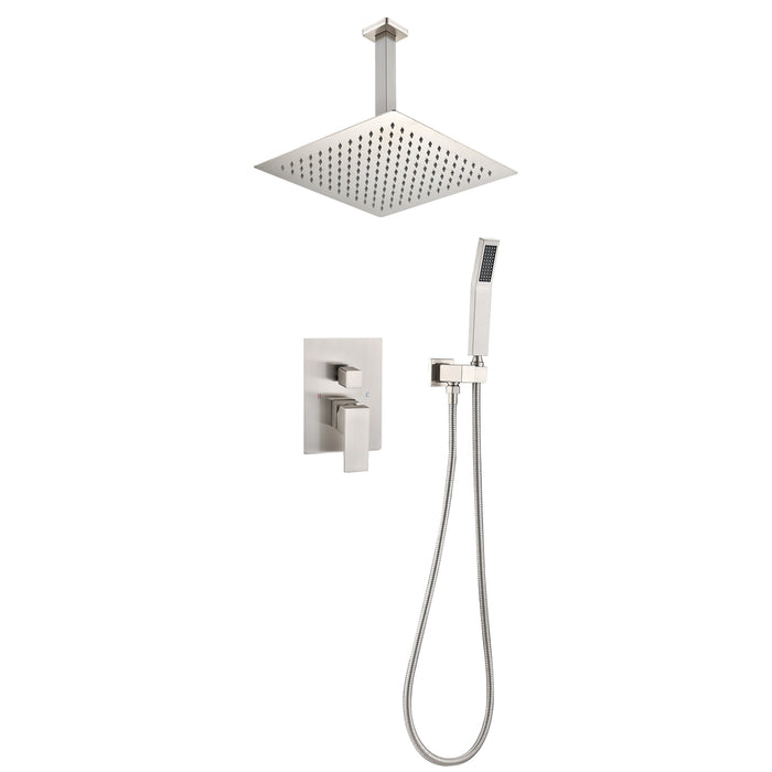 1-Spray Patterns 10 in. Ceiling Mount Dual Fixed and Handheld Shower Head with 2.5 GPM in Brushed Nickel