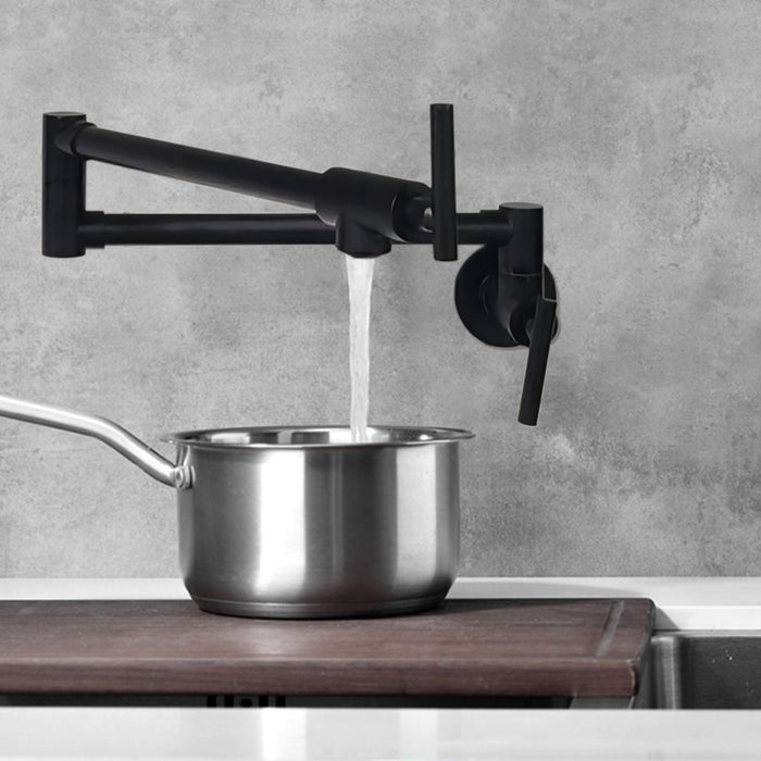 Pot Filler Faucet Wall Mount,Commercial Kitchen Faucet Folding Stretchable with Double Joint Swing Arms,Kitchen Sink Faucet with Single Hole 2 Handles and 2 cartridges to Control Water