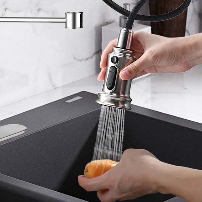 Single Handle Spring Kitchen Sink Faucet with 3 Modes Pull Down Sprayer and Deck Plate for 1or3 Holes, 360° Rotation, Spot Resist Stainless Steel Lead Free