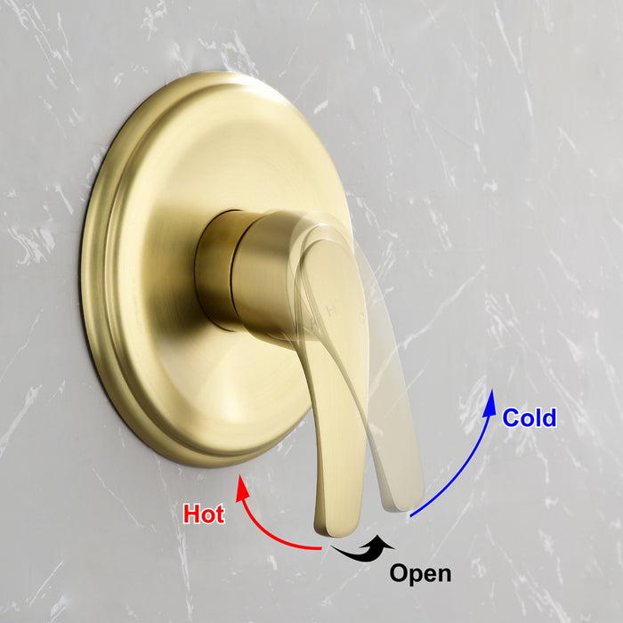 Single-Handle 6-Spray Patterns Shower Faucet Solid Brass Wall Mount Shower System with Valve Included (Brushed Gold/Brushed Nickel)