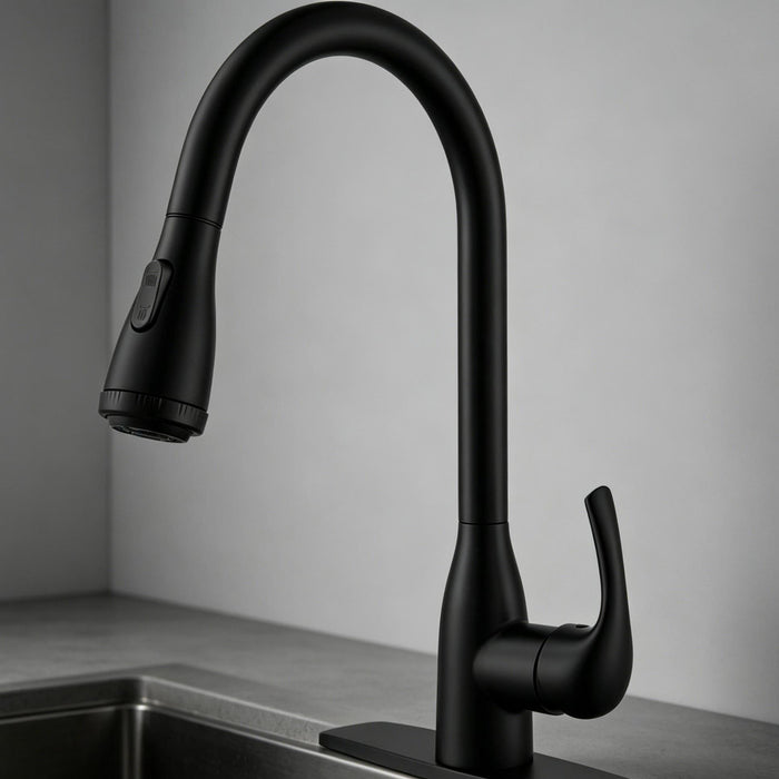 Single Handle High Arc Pull Down Sprayer Kitchen Sink Faucet with 4 Spraying Modes