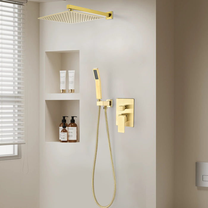 1-Spray Patterns 12 in. Wall Mount Dual Fixed and Handheld Shower Head 1.8 GPM in Brushed Gold