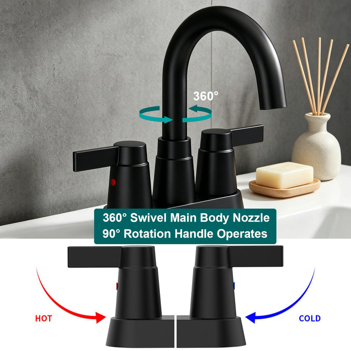 2-Handle Bathroom Sink Faucet 360 Degree High Arc Swivel Spout Centerset 4 Inch Vanity Faucet RV Bathroom Faucet 2/3 Holes