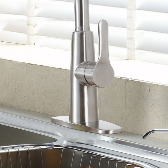 Kitchen Sink Faucet with Pull Out Sprayer Brushed Nickle,Stainless Steel High Arc Kitchen Sink Faucet, 3 Way Setting Single Handle Kitchen Faucets with Deck Plate