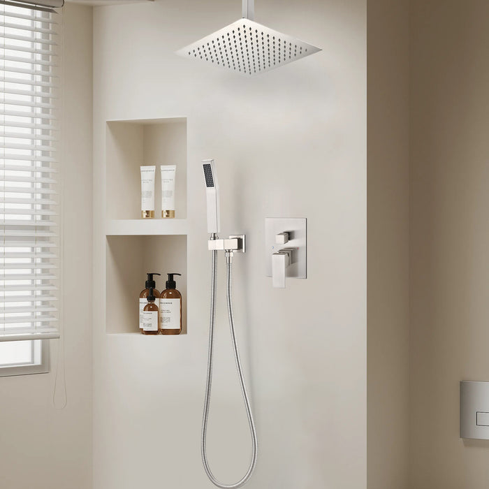 1-Spray Patterns 10 in. Ceiling Mount Dual Fixed and Handheld Shower Head with 2.5 GPM in Brushed Nickel