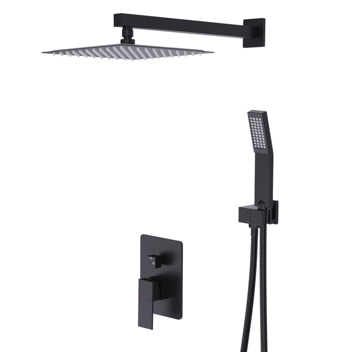 Shower System Single-Handle 1-Spray Rain Pressure Balanced Wall Mounted Shower Faucet in Matte Black (Valve Included)