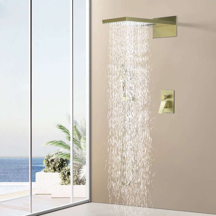 Modern Rain Shower System Single Handle Wall Mounted 1-Spray Rectangular Shower Faucet 2.5 GPM  Shower Head with Handheld
