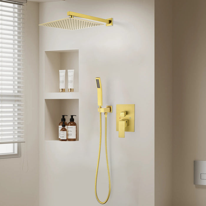 1-Spray Patterns 9.8 in. Dual Fixed and Handheld Shower Head with 1.8 GPM in Brushed Gold
